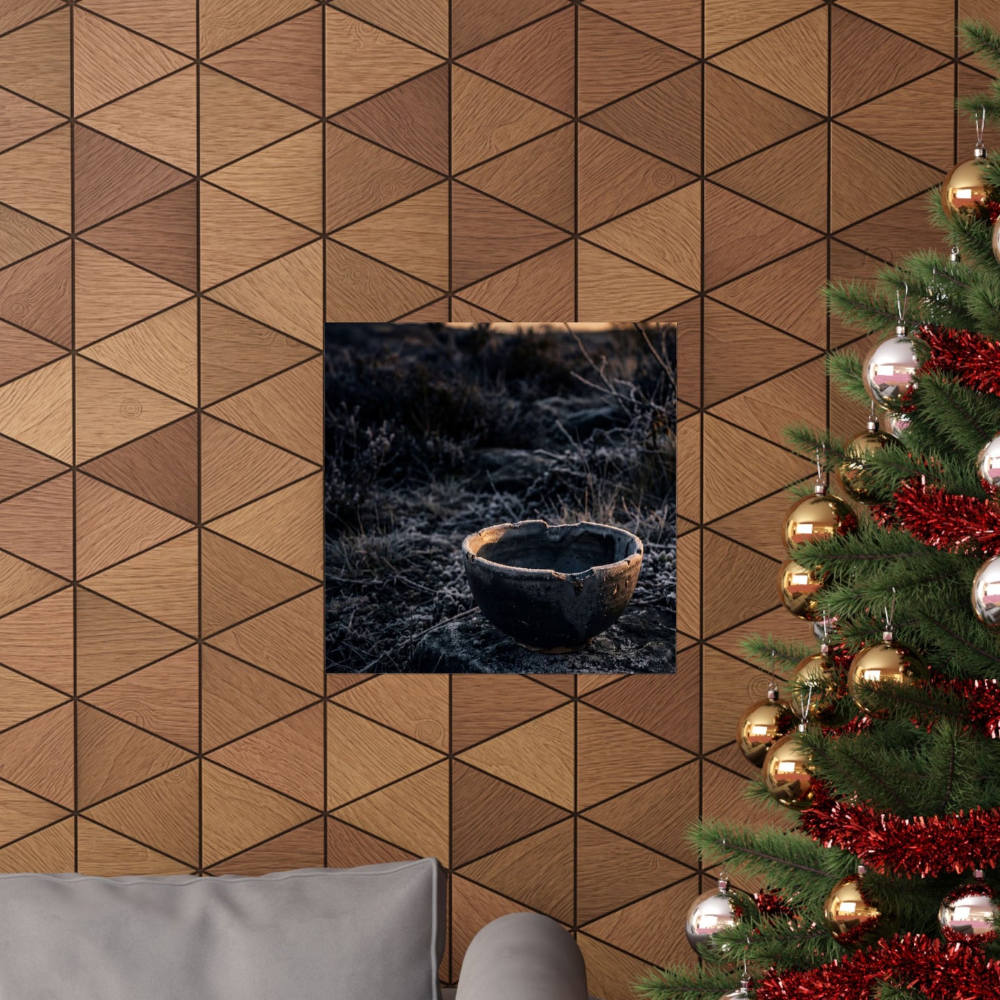 Dark Japandi Ceramic Bowl in Golden Hour | Dark Texture Wall Art Print