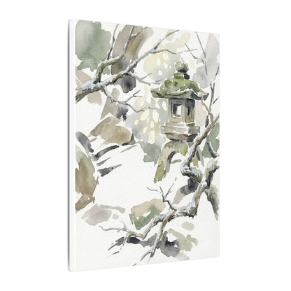 Elegant Stone Lantern Canvas Art - Watercolor Japandi