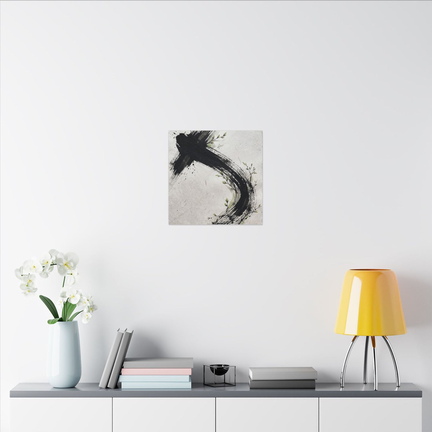 Ink Brushstroke Spring Canvas Art | Dark Japandi Sophisticated Design