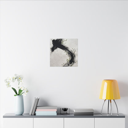 Ink Brushstroke Spring Canvas Art | Dark Japandi Sophisticated Design
