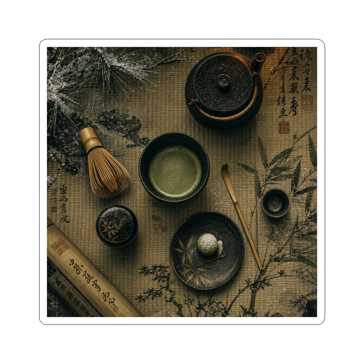 Tea Ceremony Sticker | Winter Zen Ukiyo E Inspired Art