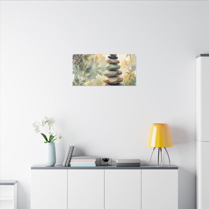 Golden Hour River Stones Canvas Art - Japandi Mono No Aware