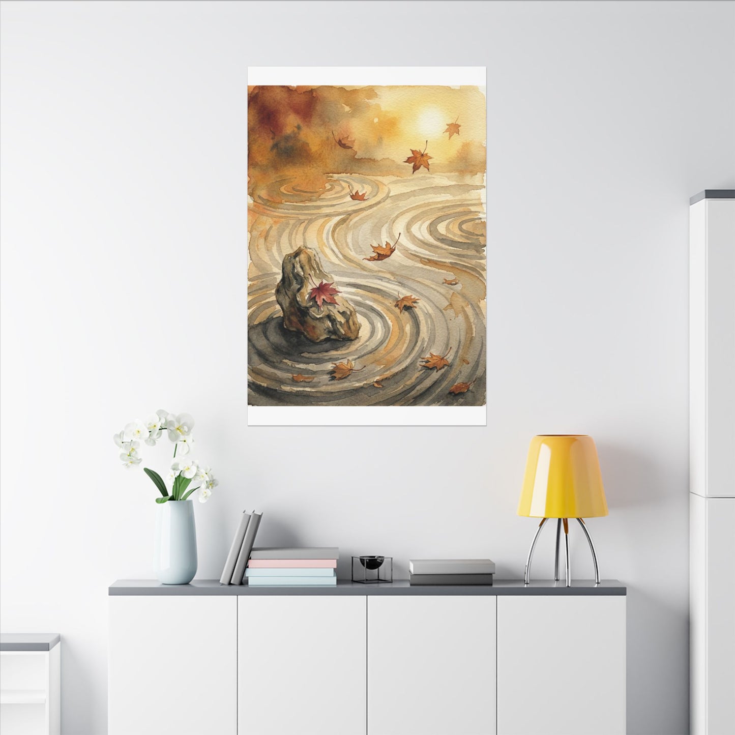Autumn Rock Garden Watercolor Canvas Art | Neutral Decor