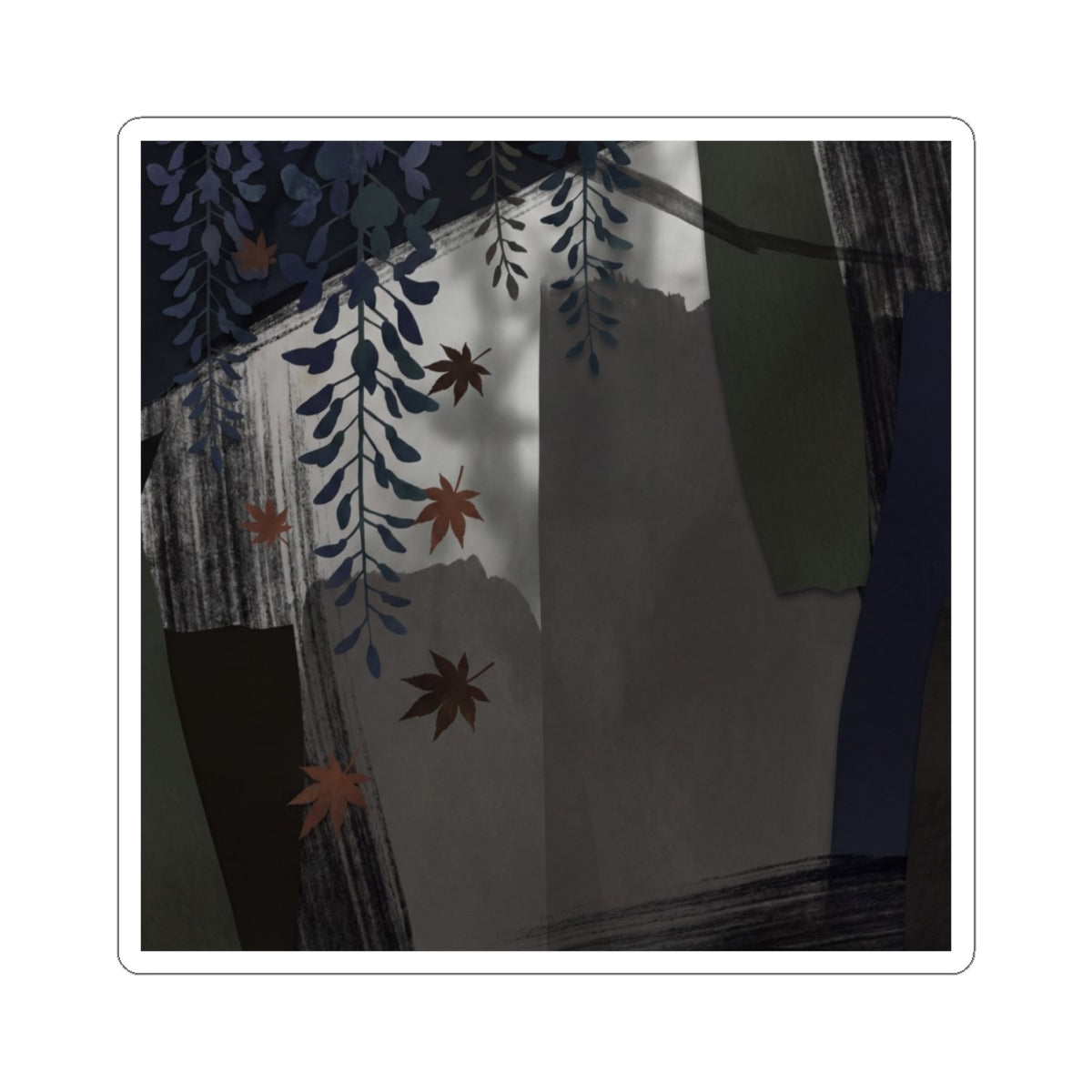 Wisteria Sticker | Autumn Dark Japandi Moody Minimal Art Art Print