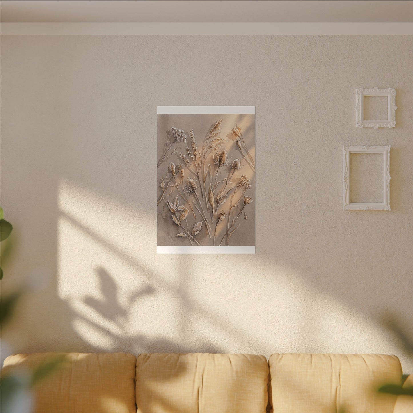 Japandi Dried Flowers in Golden Hour | Watercolor Canvas Art