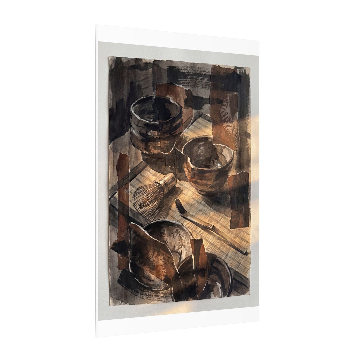 Tea Ceremony Charcoal Ink Canvas Art | Luxurious Dark Japandi Art