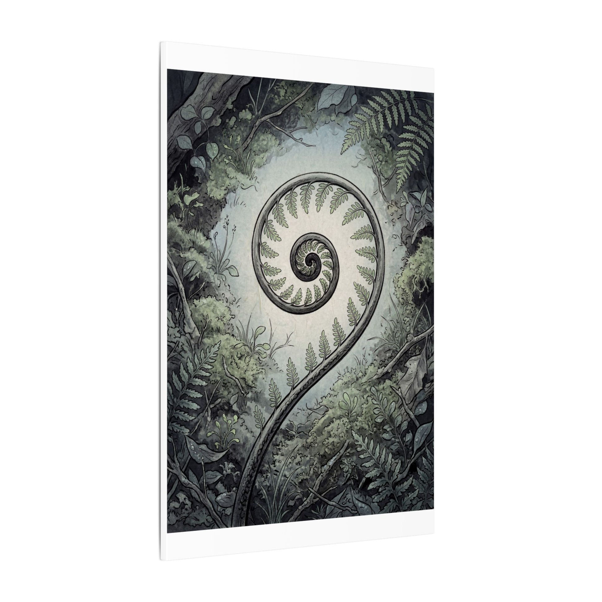 Zen Fern Unfurling in Dawn | Ukiyo E Inspired Canvas Art Art Print
