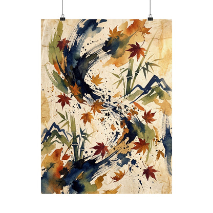 Golden Hour Ink Brushstroke Wall Art Print - Zen Shibui