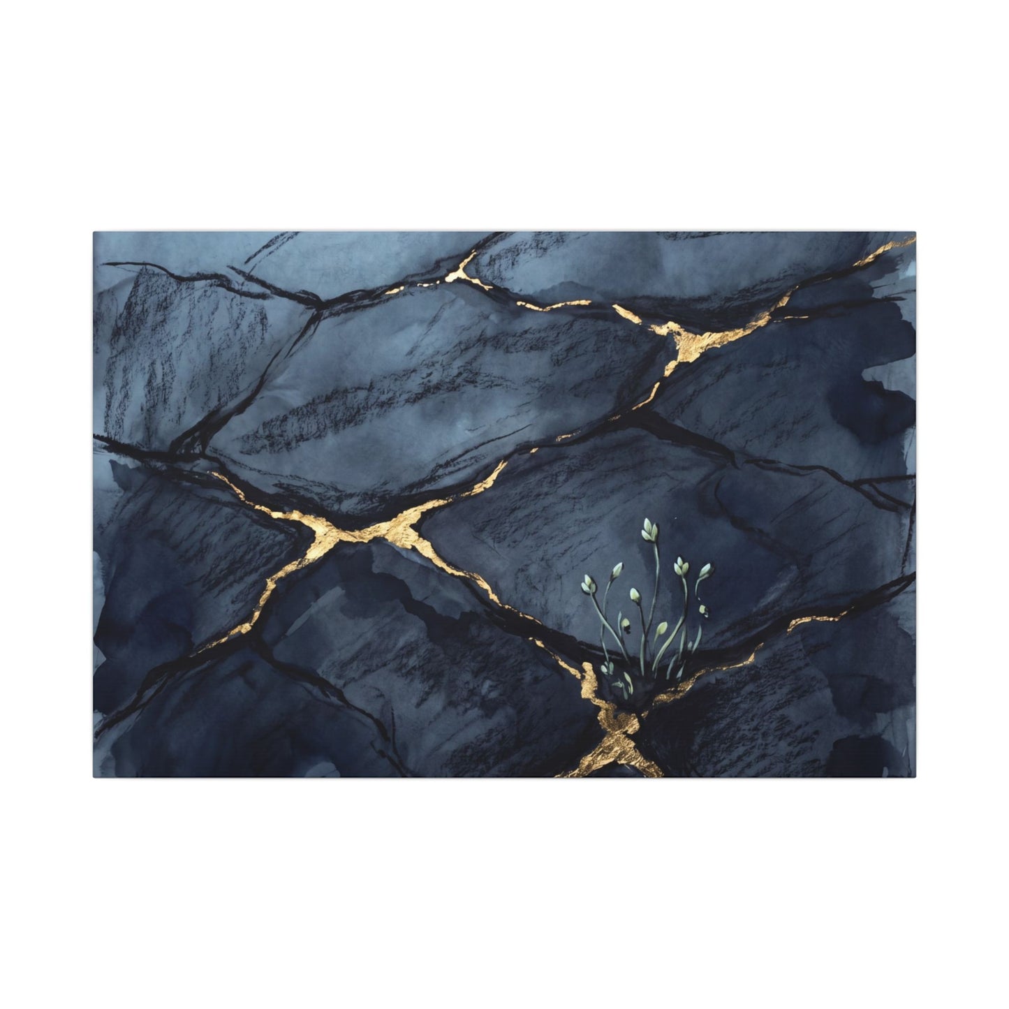Mono No Aware Cracked Earth Canvas Art - Dark Japandi Charcoal Ink