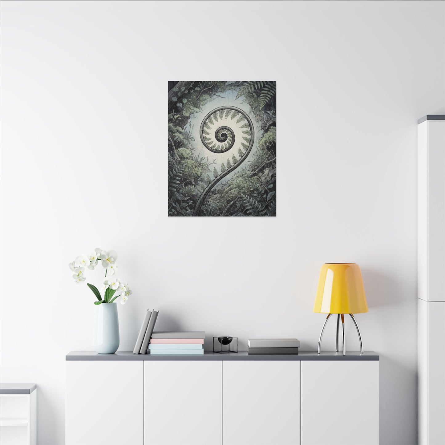 Zen Fern Unfurling in Dawn | Ukiyo E Inspired Canvas Art
