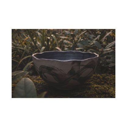 Ceramic Bowl Canvas Art | Summer Dark Japandi Charcoal Ink Art