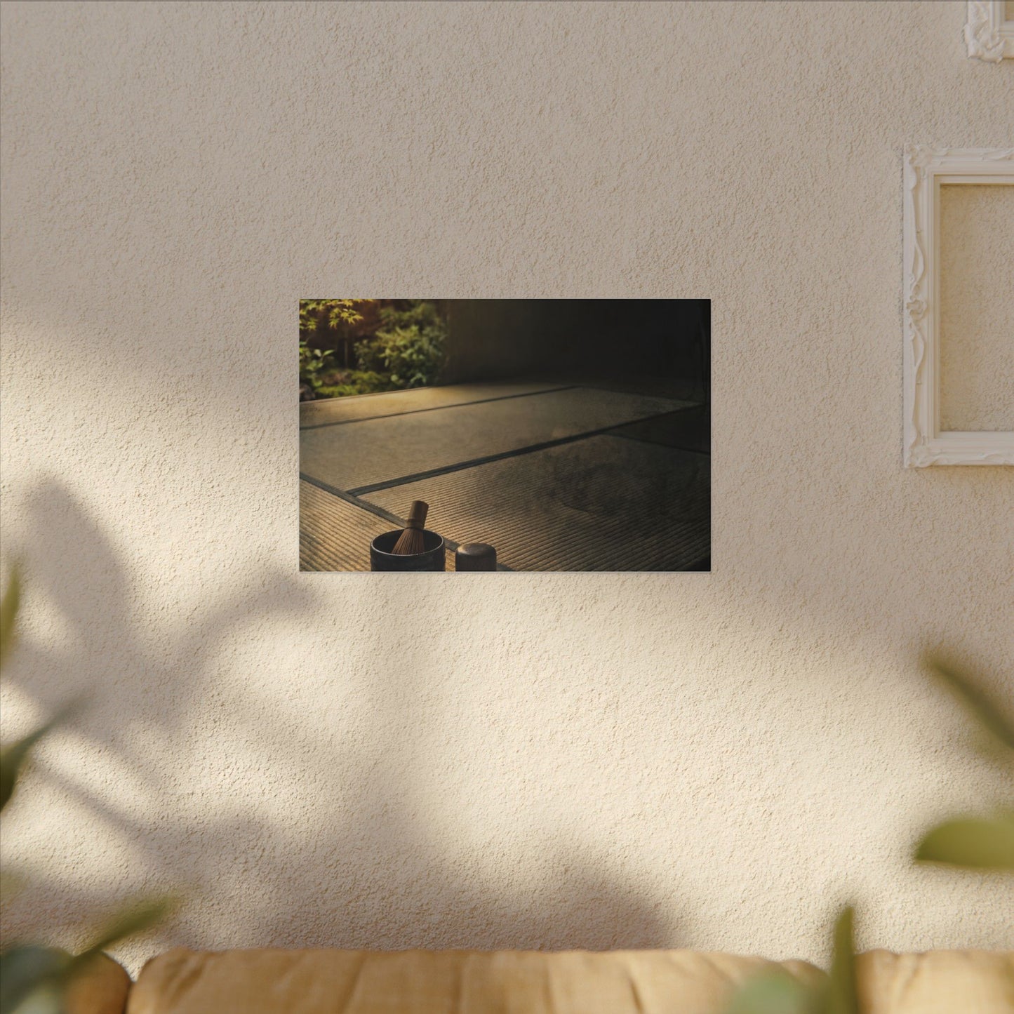 Dark Japandi Tea Ceremony in Golden Hour | Dark Texture Canvas Art