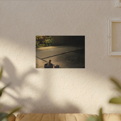 Dark Japandi Tea Ceremony in Golden Hour | Dark Texture Canvas Art