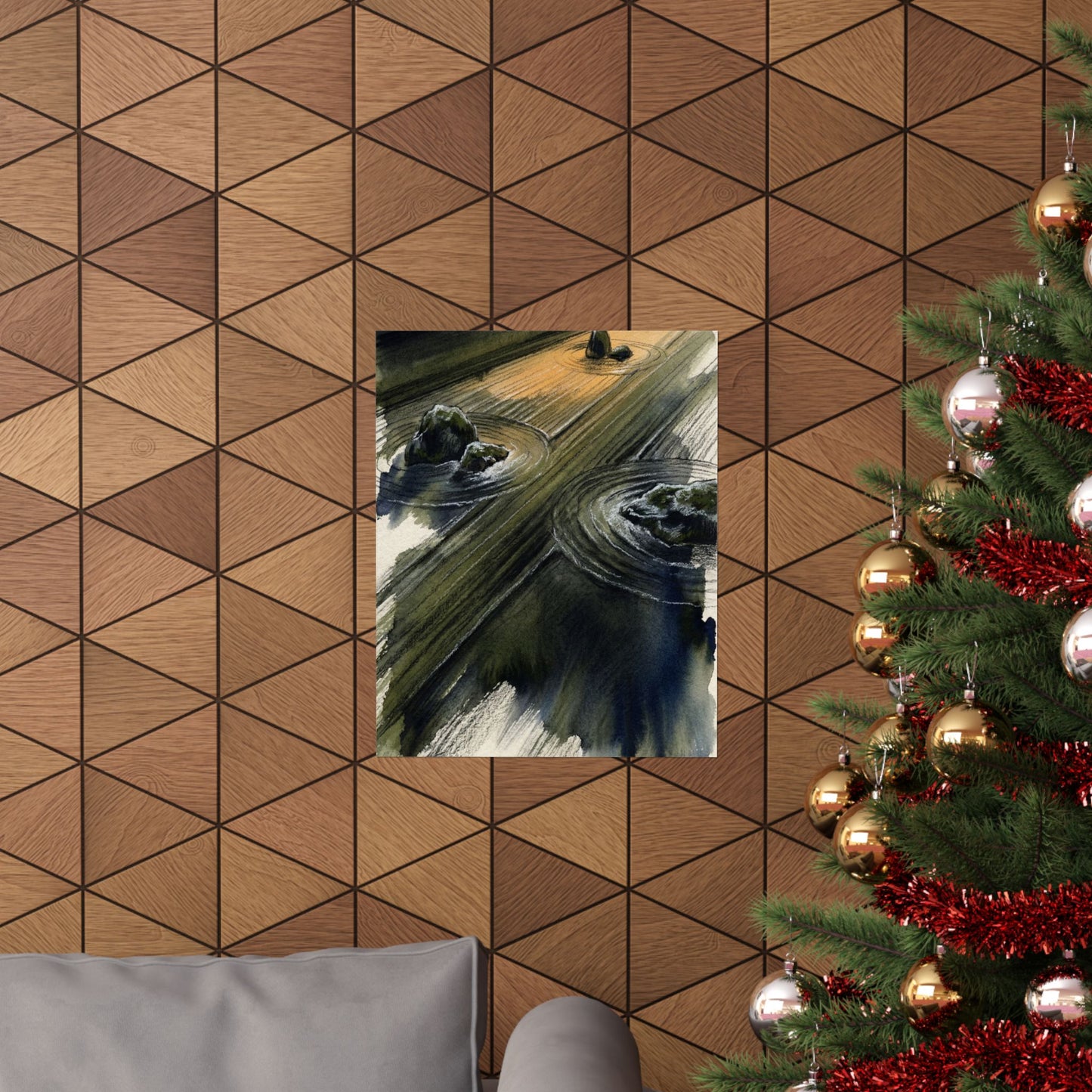 Golden Hour Rock Garden Wall Art Print - Dark Japandi Ma