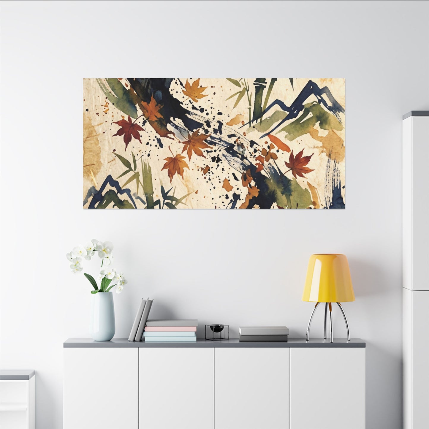 Golden Hour Ink Brushstroke Canvas Art - Zen Shibui