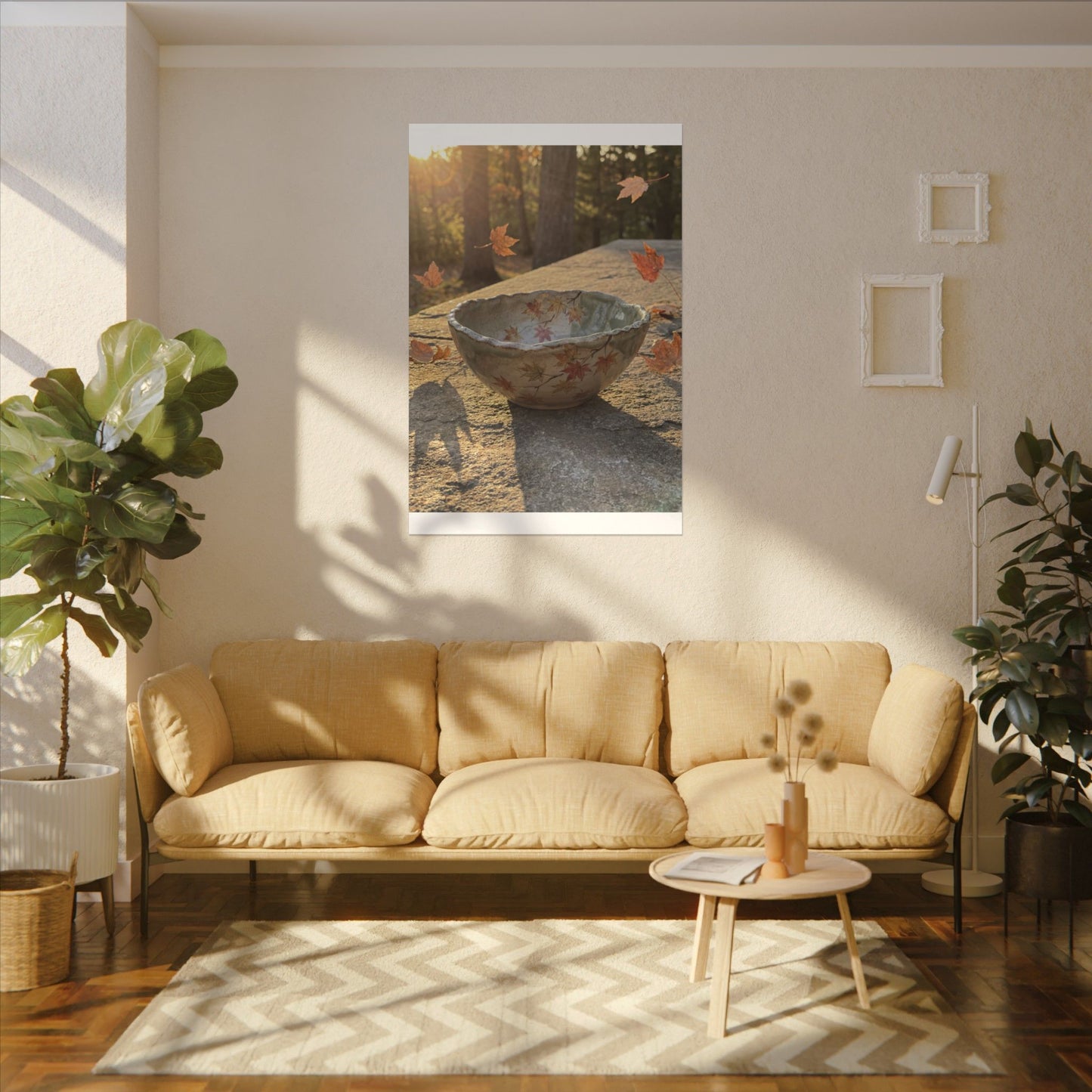 Japandi Ceramic Bowl in Golden Hour | Japanese Pattern Canvas Art