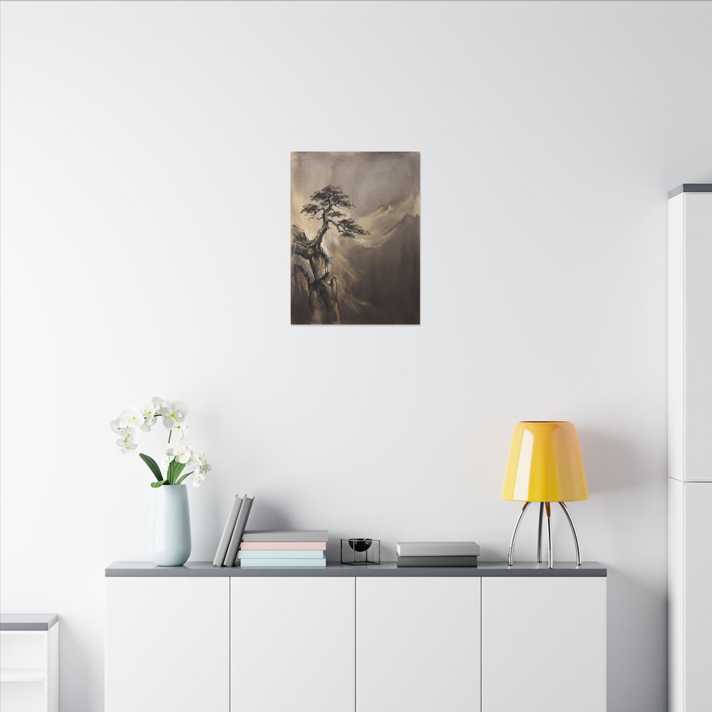 Pine Tree Charcoal Ink Canvas Art | Luxurious Dark Japandi Art