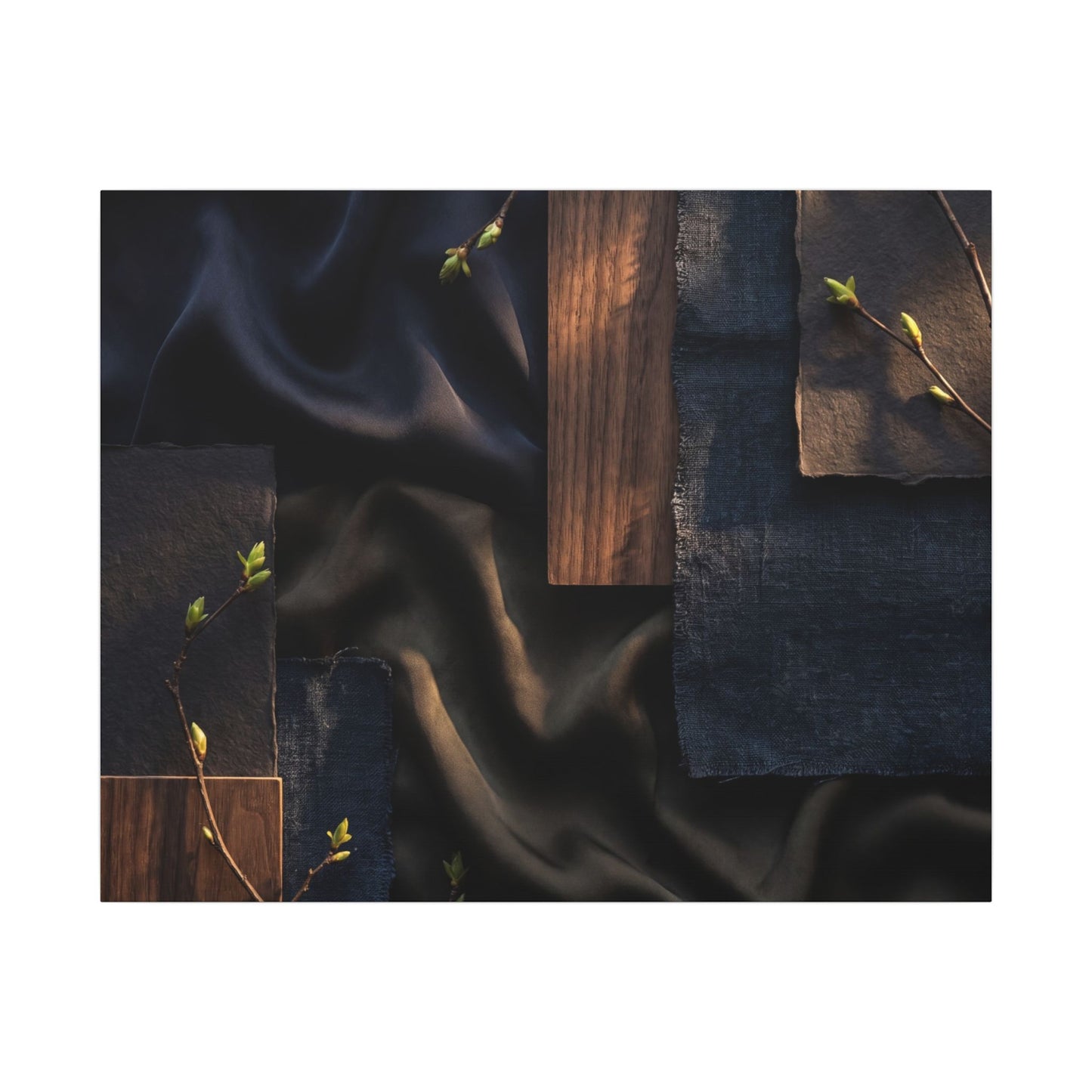 Silk Drape Spring Canvas Art | Dark Japandi Moody Design
