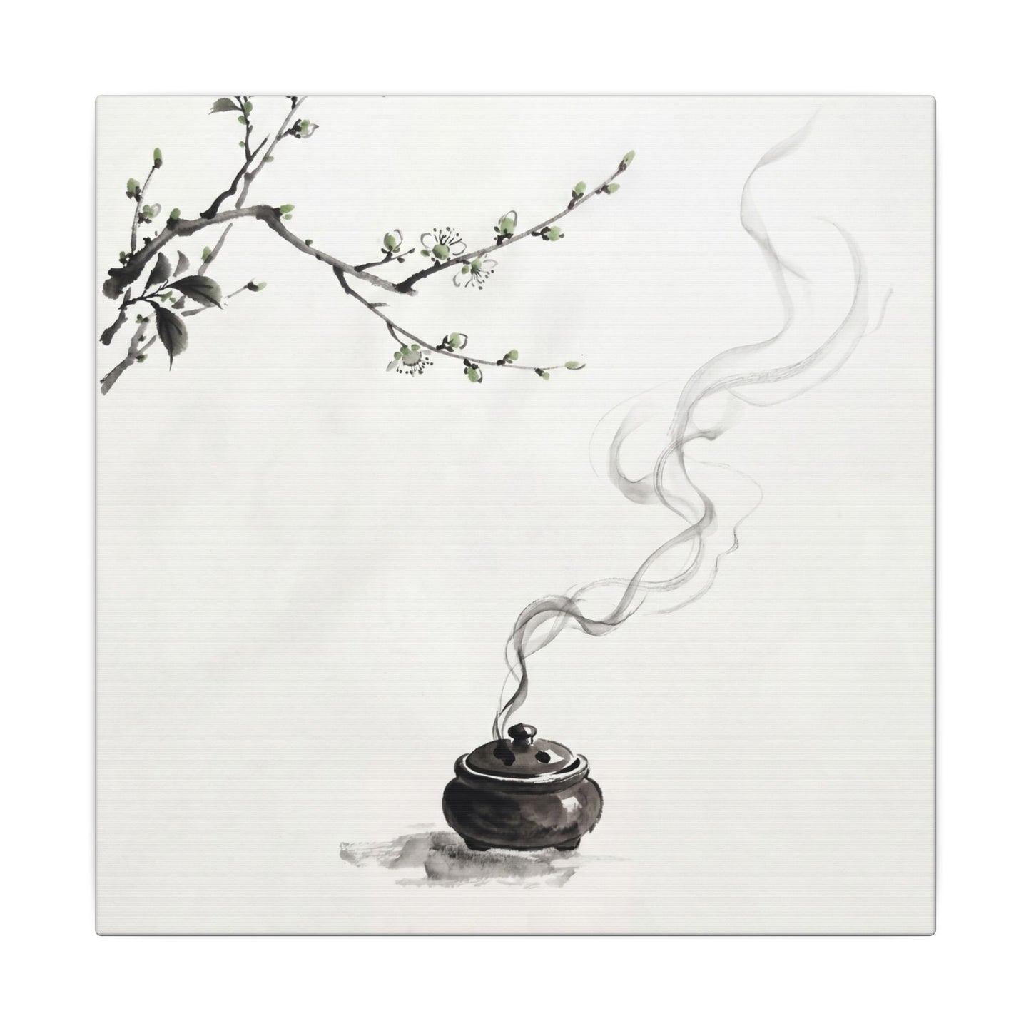 Calm Incense Smoke Canvas Art - Sumi E Zen