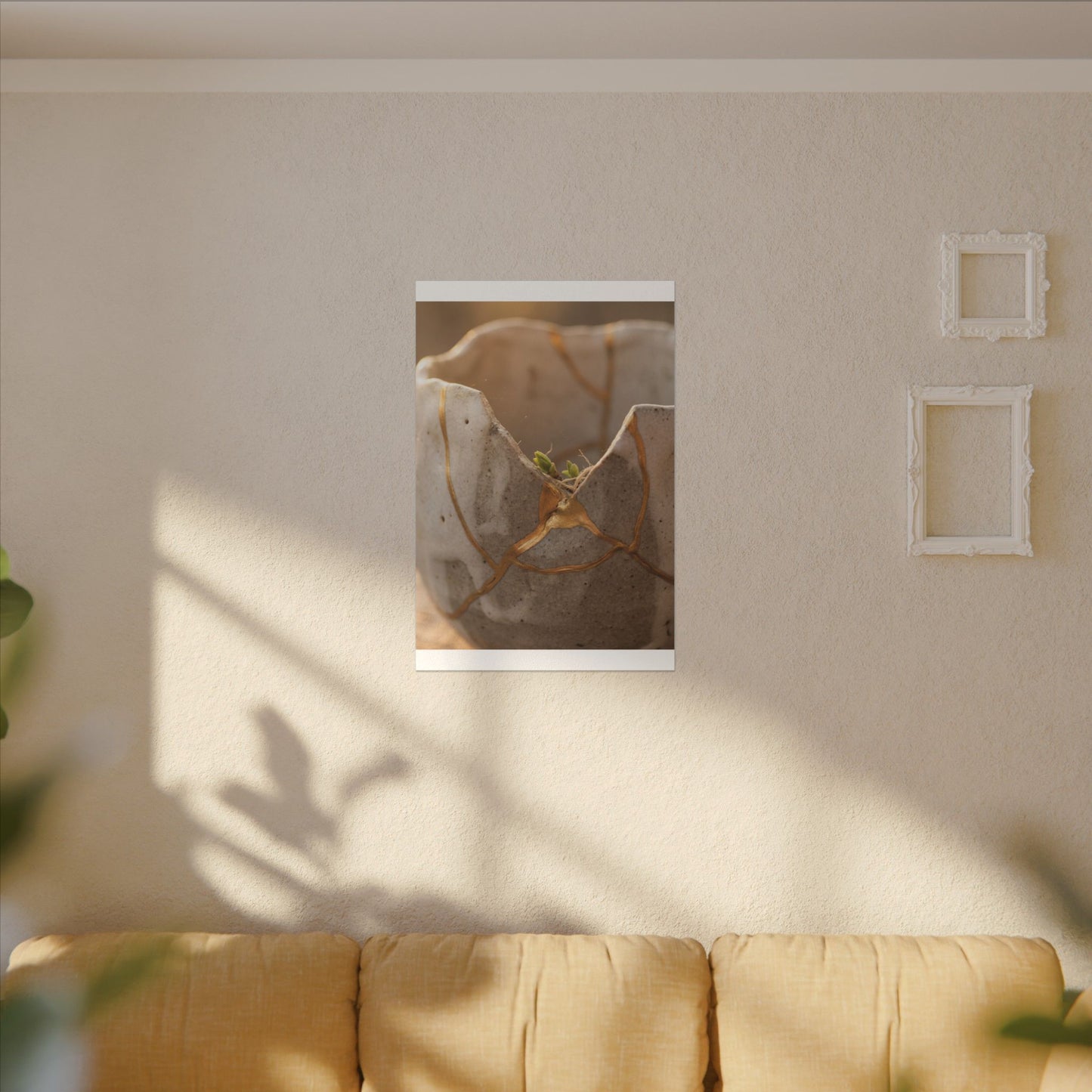 Golden Hour Broken Pottery Canvas Art - Japandi Kanso