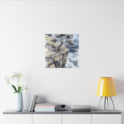 Pine Tree Canvas Art | Winter Japandi Watercolor Art