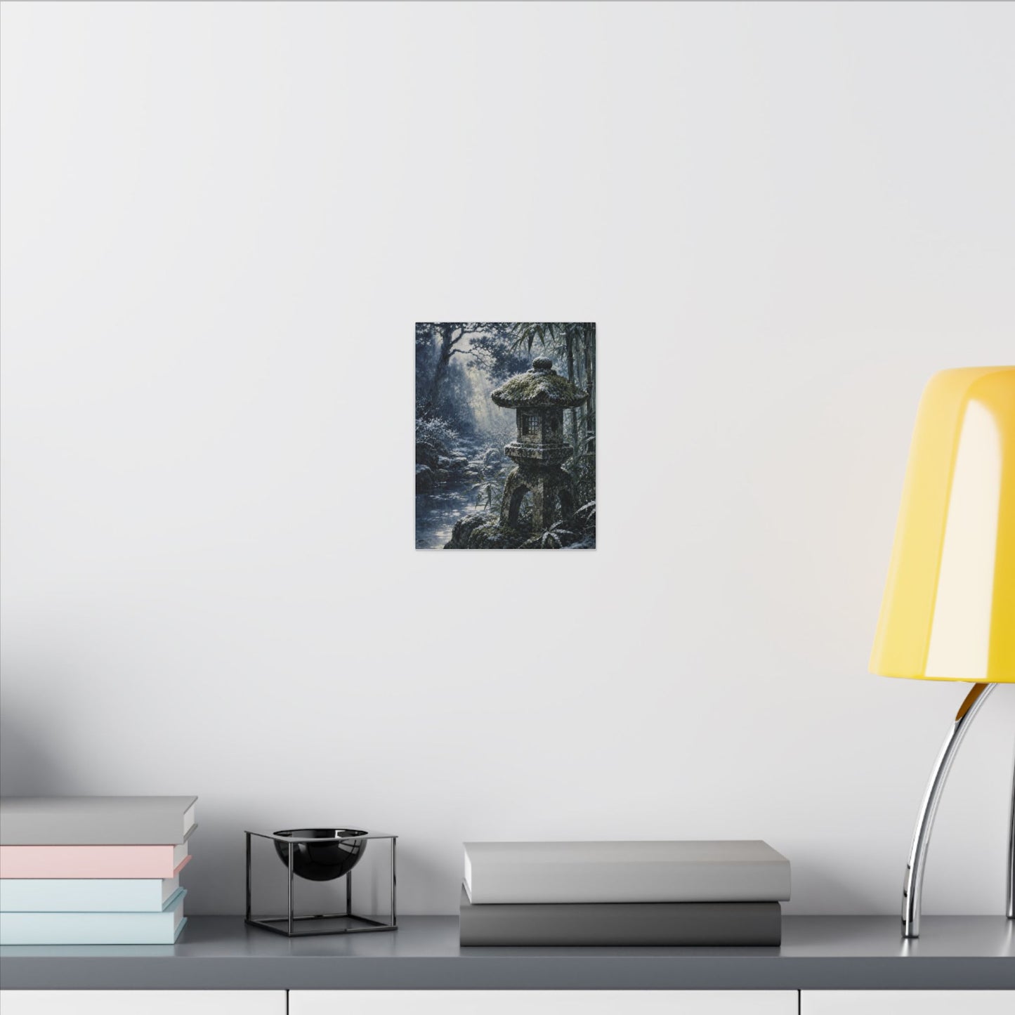 Zen Stone Lantern in Dappled | Sumi E Canvas Art