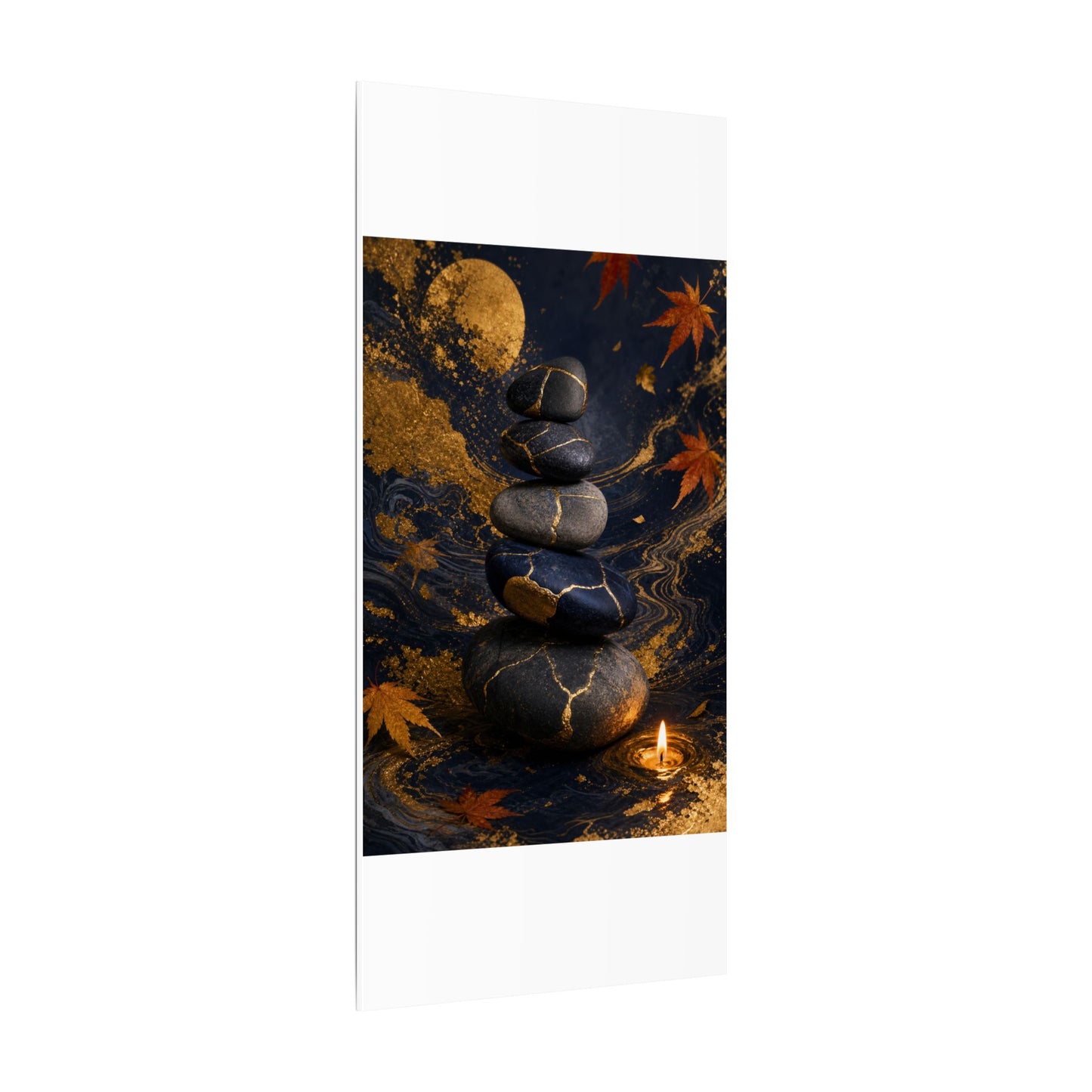 River Stones Autumn Canvas Art | Kintsugi Artful Design