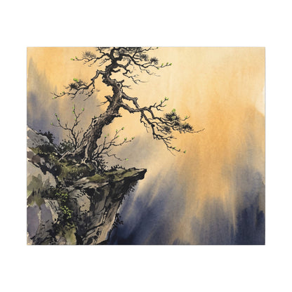 Zen Pine Tree in Golden Hour | Sumi E Canvas Art