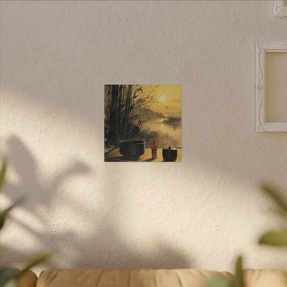 Tea Ceremony Sumi E Canvas Art | Contemplative Zen Art