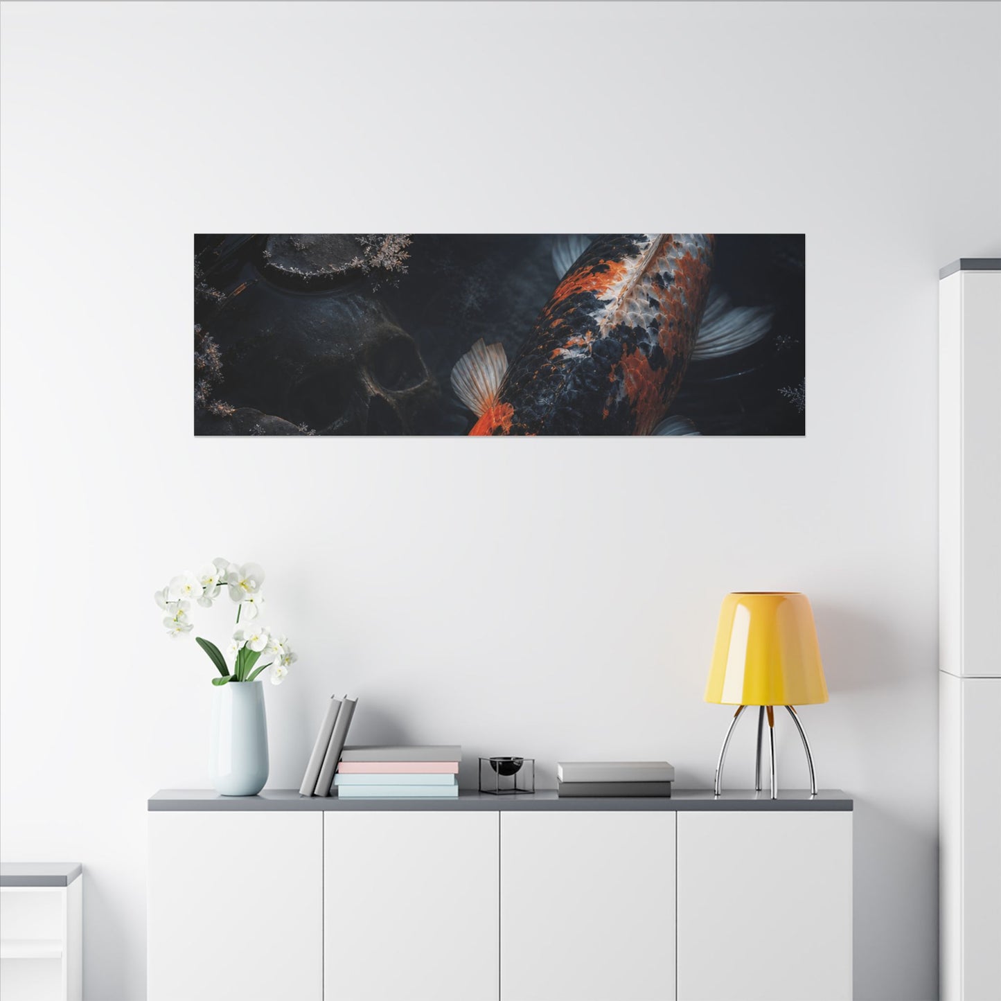 Koi Pond Canvas Art | Winter Dark Japandi Shadow Zen Art