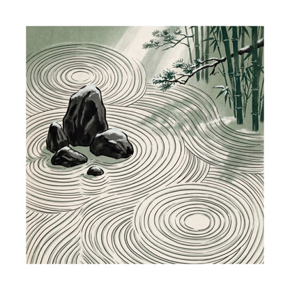 Winter Rock Garden Ukiyo E Inspired Wall Art Print | Calm Decor