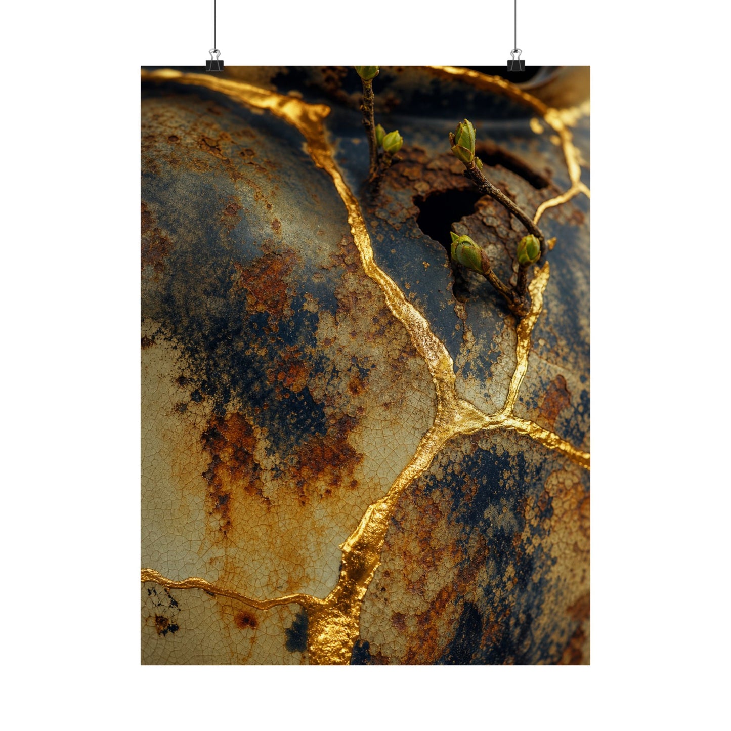 Healing Rust Patina Wall Art Print - Crackle Gold Kintsugi
