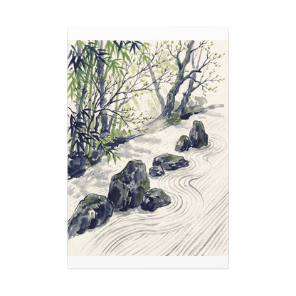 Dappled Rock Garden Canvas Art - Zen Mono No Aware