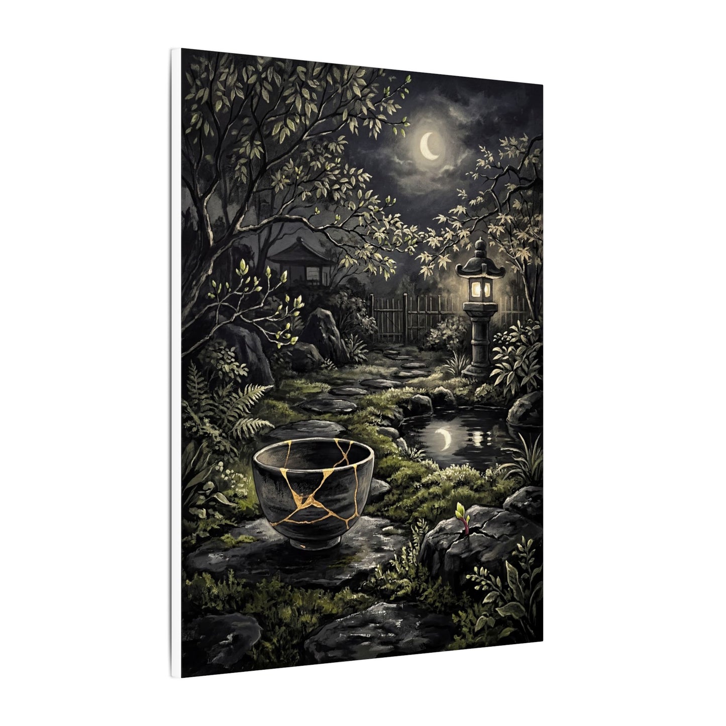 Kintsugi Moonlit Garden in Dappled | Gold Repair Canvas Art