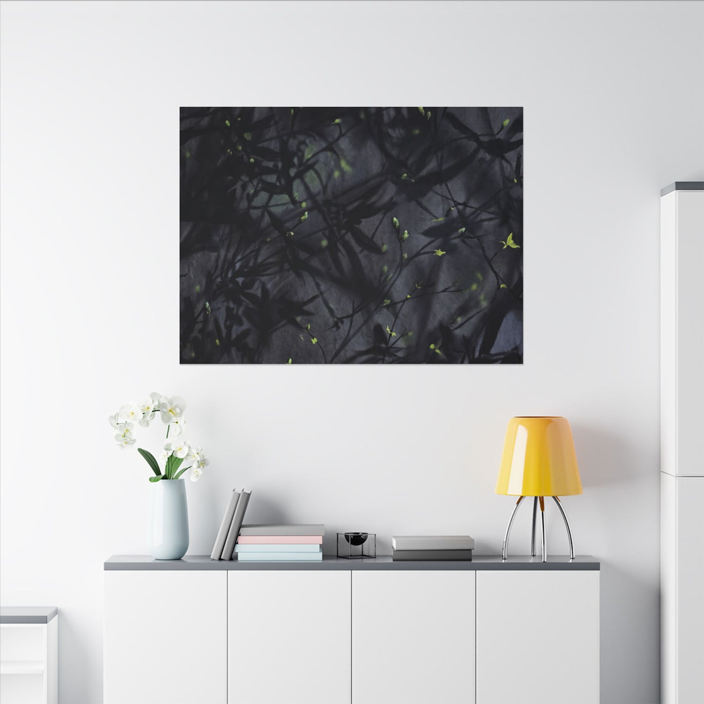 Shadow Play Spring Canvas Art | Dark Japandi Atmospheric Design