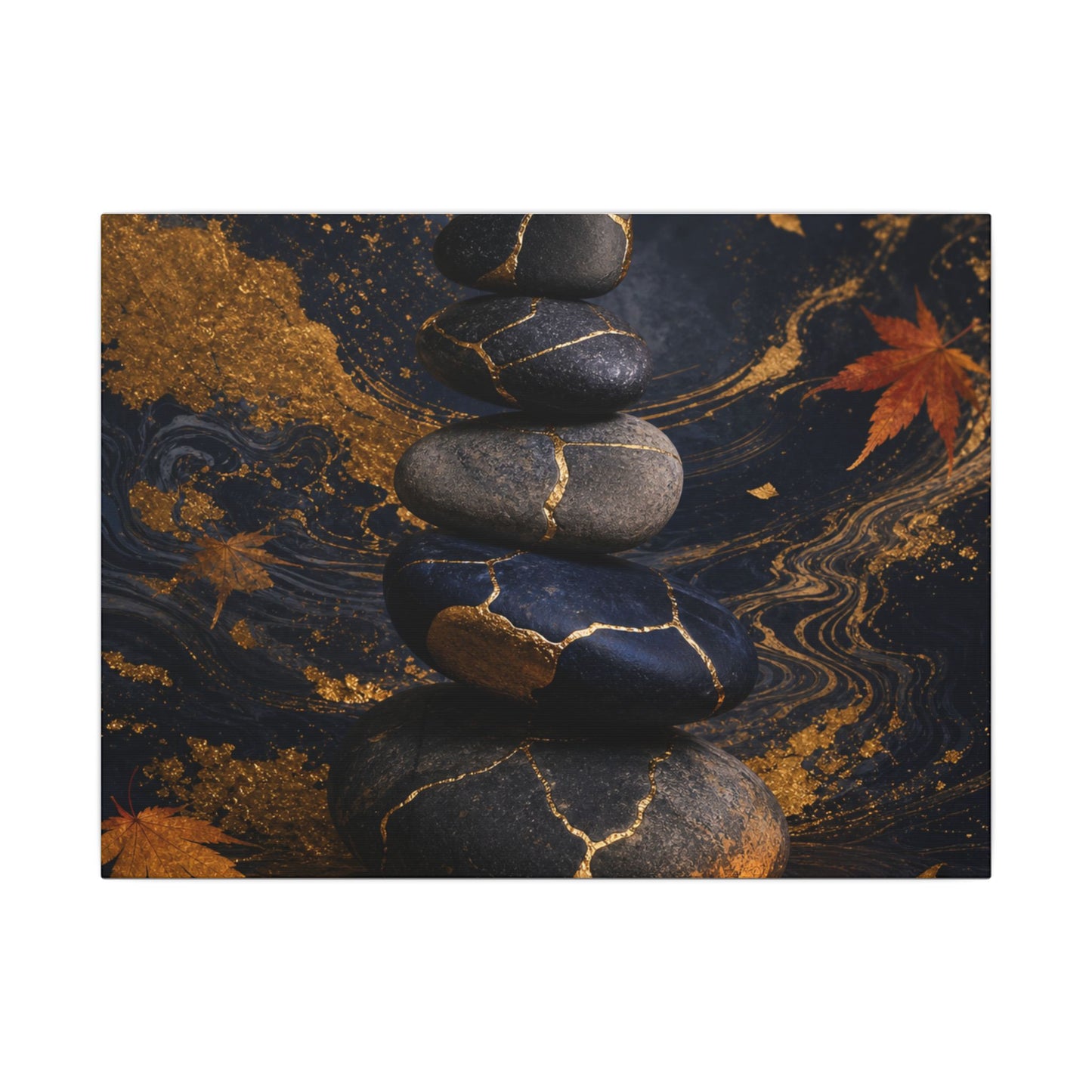 River Stones Autumn Canvas Art | Kintsugi Artful Design