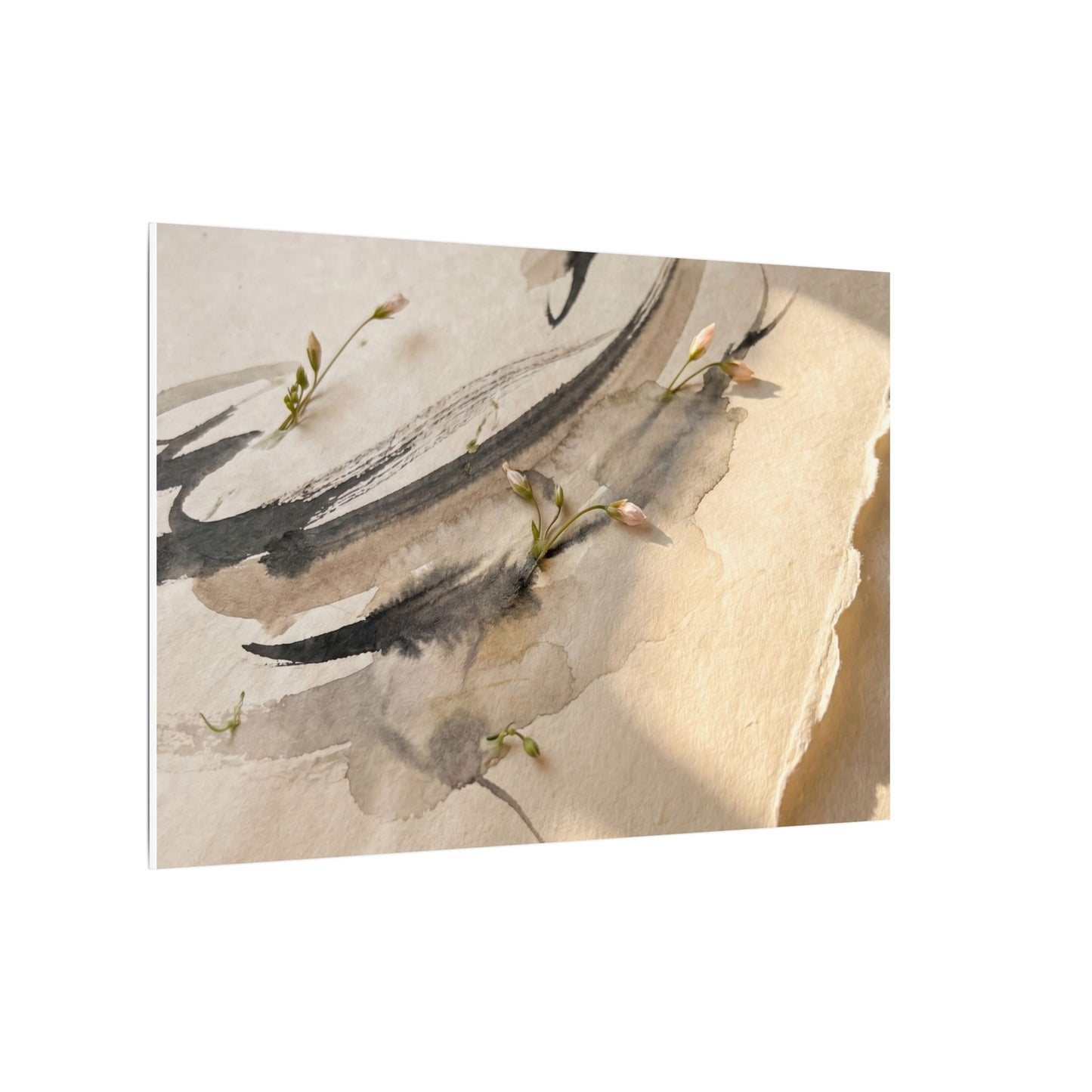Ink Brushstroke Watercolor Canvas Art | Neutral Japandi Art