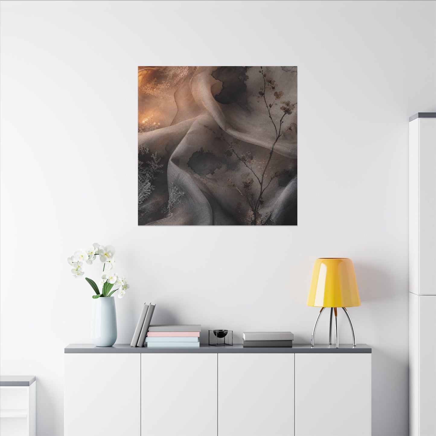 Japandi Silk Drape in Candlelight | Watercolor Canvas Art
