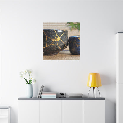 Tea Ceremony Crackle Gold Canvas Art | Philosophical Kintsugi Art