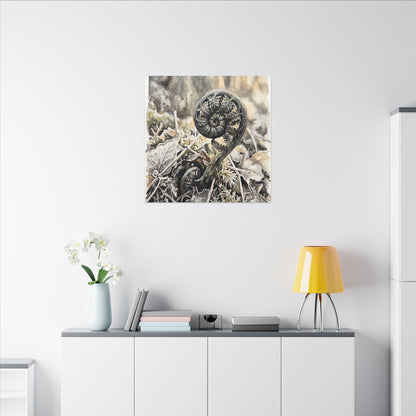 Japandi Fern Unfurling in Golden Hour | Watercolor Canvas Art