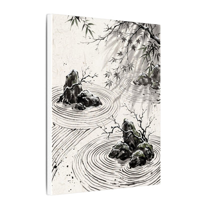 Rock Garden Canvas Art | Winter Zen Sumi E Art