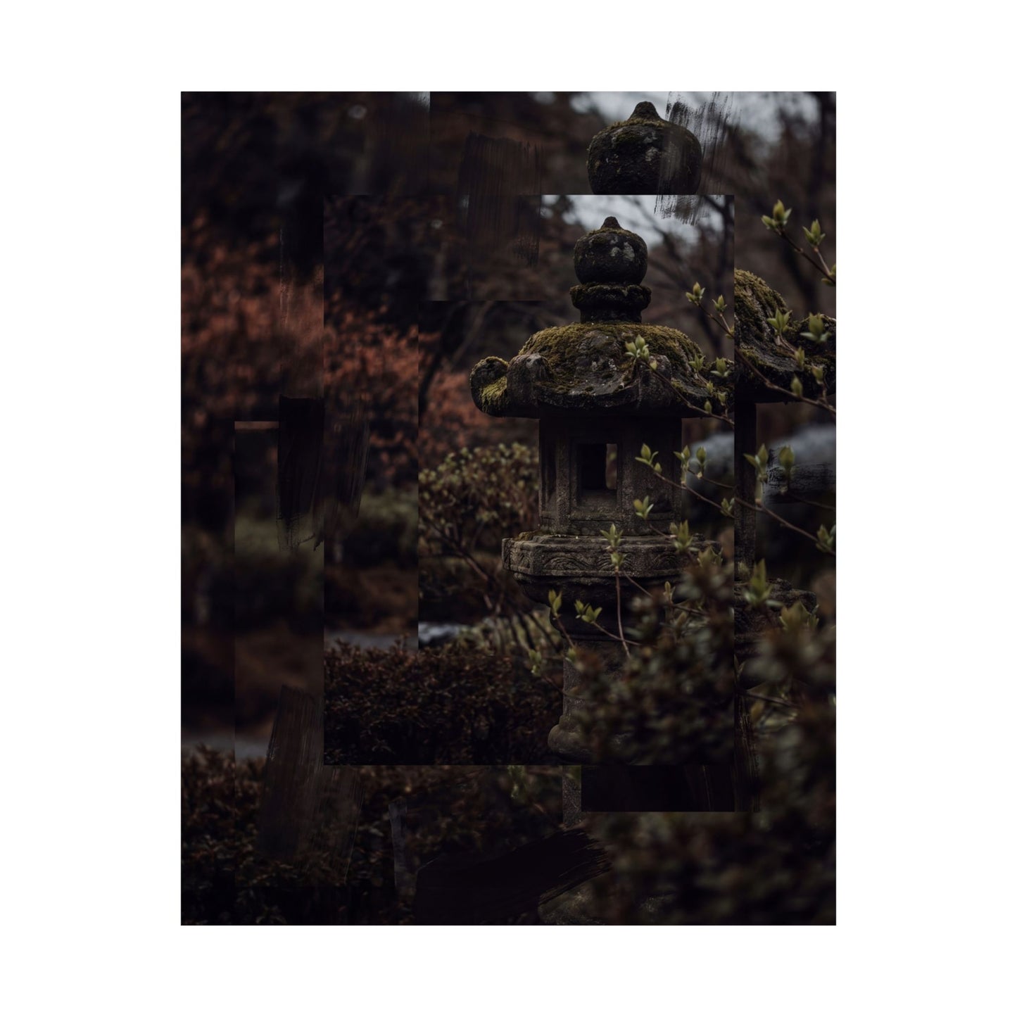 Stone Lantern Shadow Zen Wall Art Print | Luxurious Dark Japandi Art