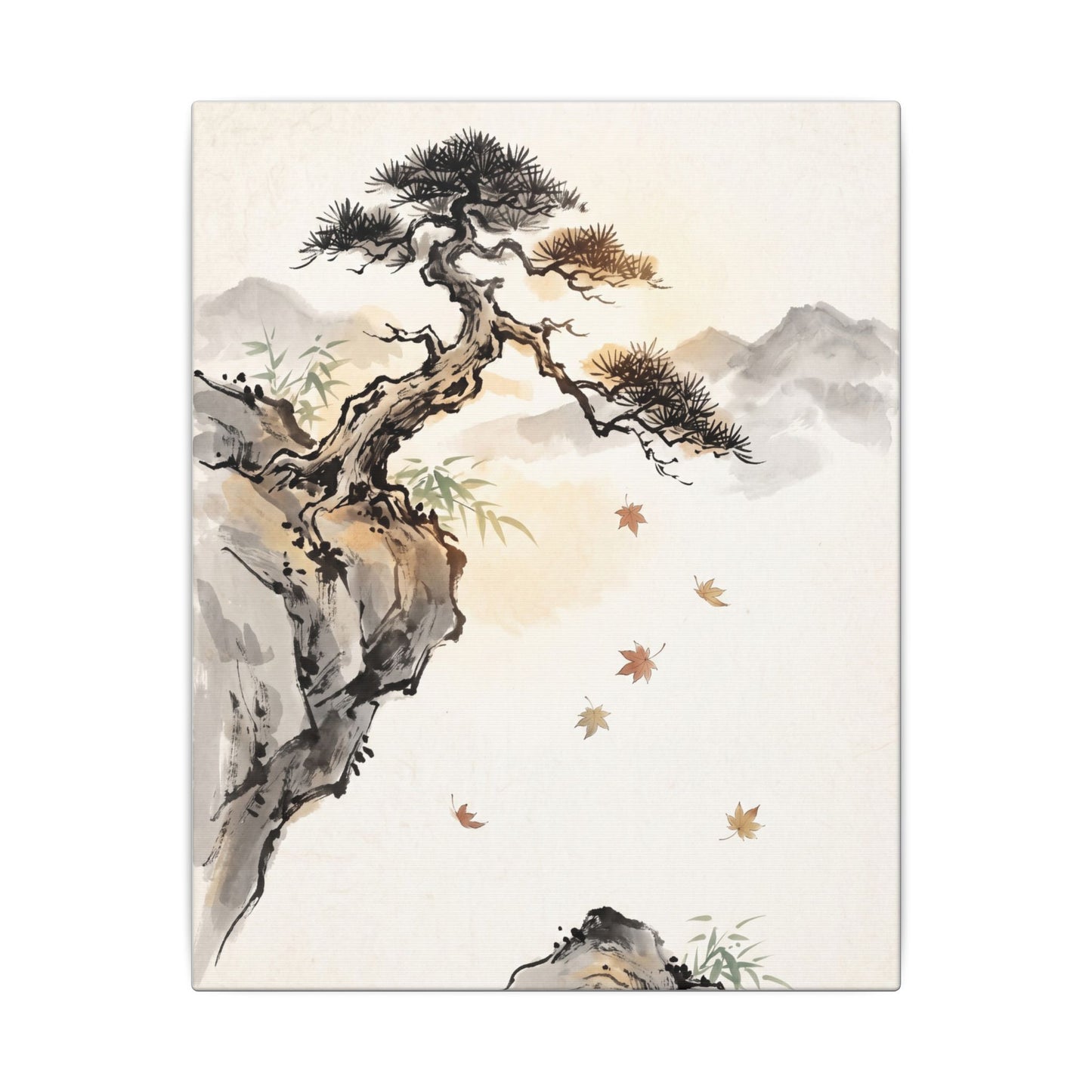 Peaceful Pine Tree Canvas Art - Sumi E Zen