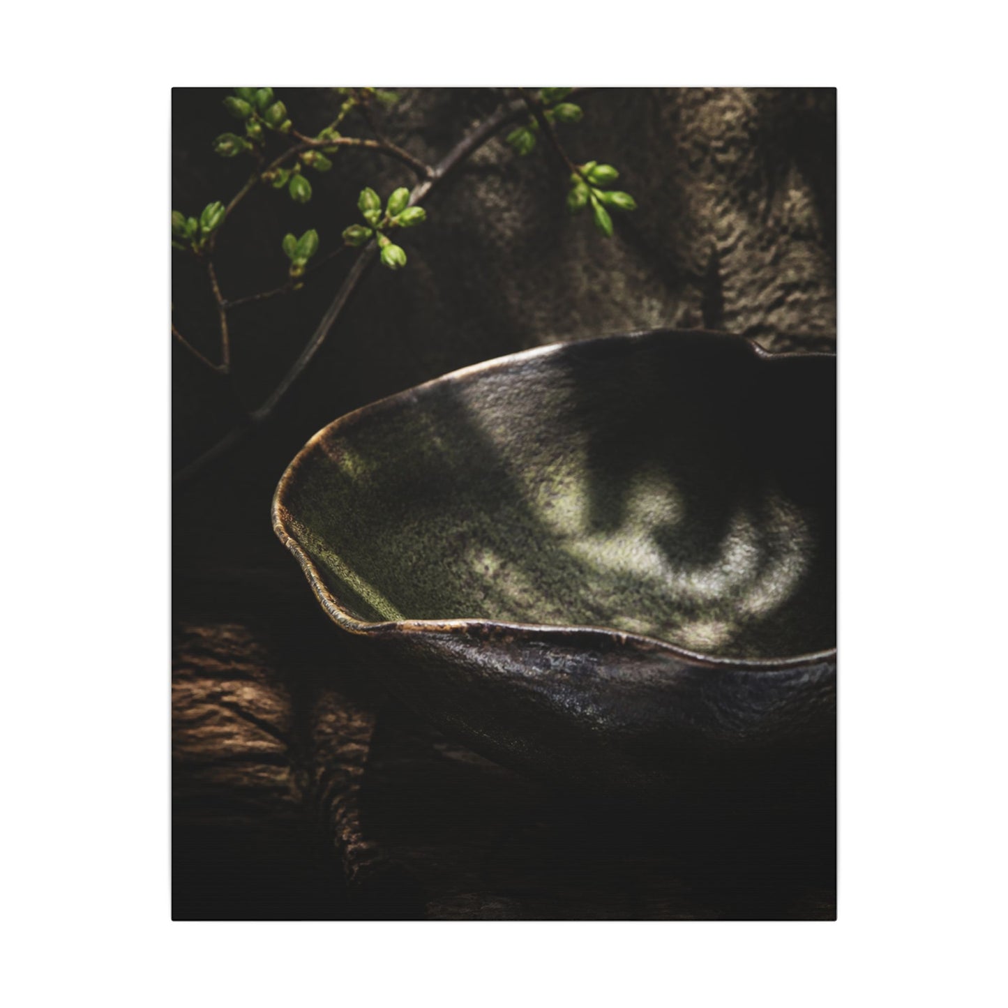 Sophisticated Ceramic Bowl Canvas Art - Dark Texture Dark Japandi