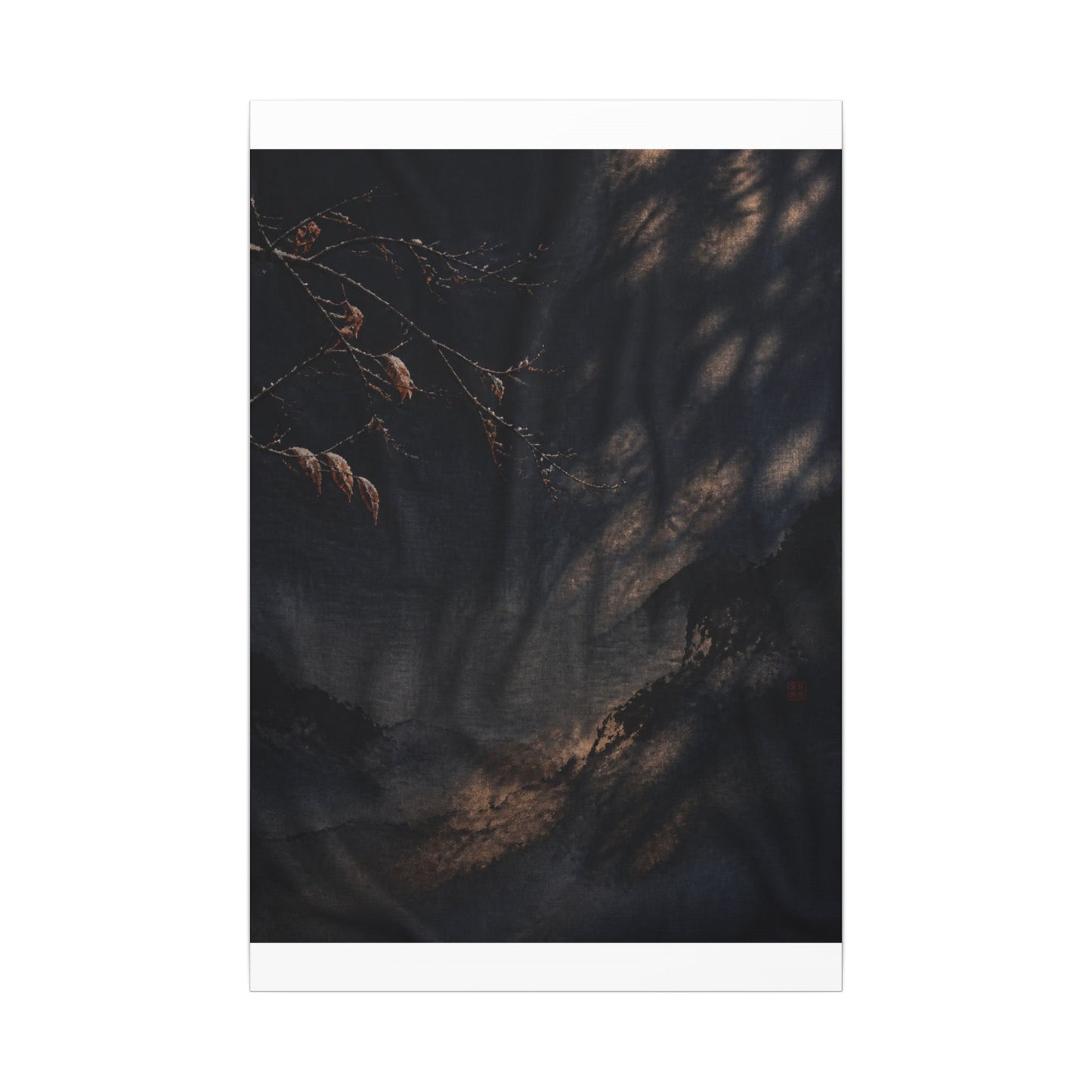 Atmospheric Silk Drape Canvas Art - Charcoal Ink Dark Japandi