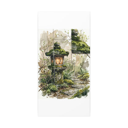Stone Lantern Watercolor Canvas Art | Elegant Japandi Art