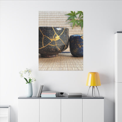 Tea Ceremony Crackle Gold Canvas Art | Philosophical Kintsugi Art