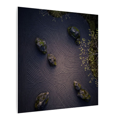 Dark Japandi Rock Garden in Dawn | Shadow Zen Canvas Art