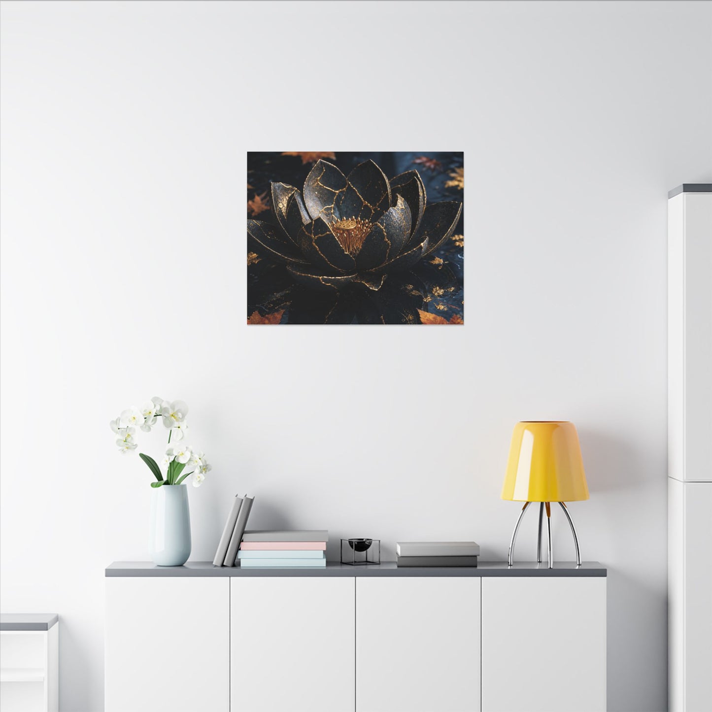 Moonlight Lotus Flower Canvas Art - Kintsugi Fukinsei