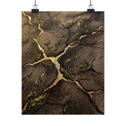 Fukinsei Cracked Earth Wall Art Print - Dark Japandi Charcoal Ink Art Print